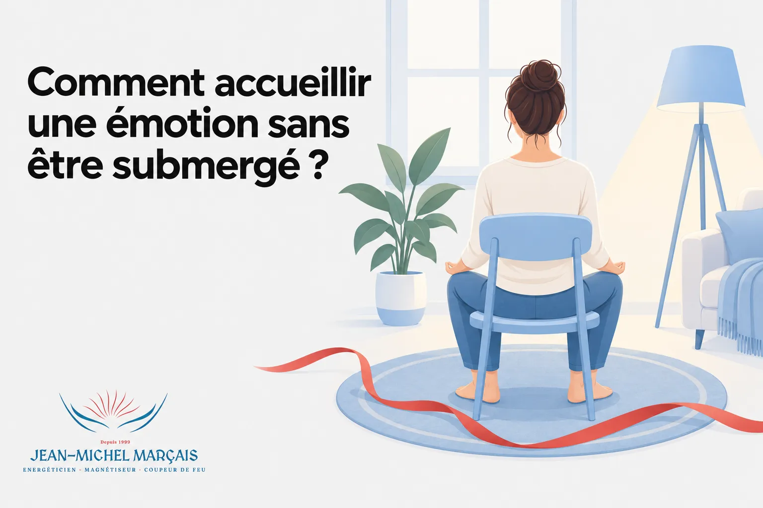 Comment se libérer de ses émotions enfouies ? 2 Personne assise à plat dos, en position de méditation légère, face à une fenêtre dans un salon lumineux.
